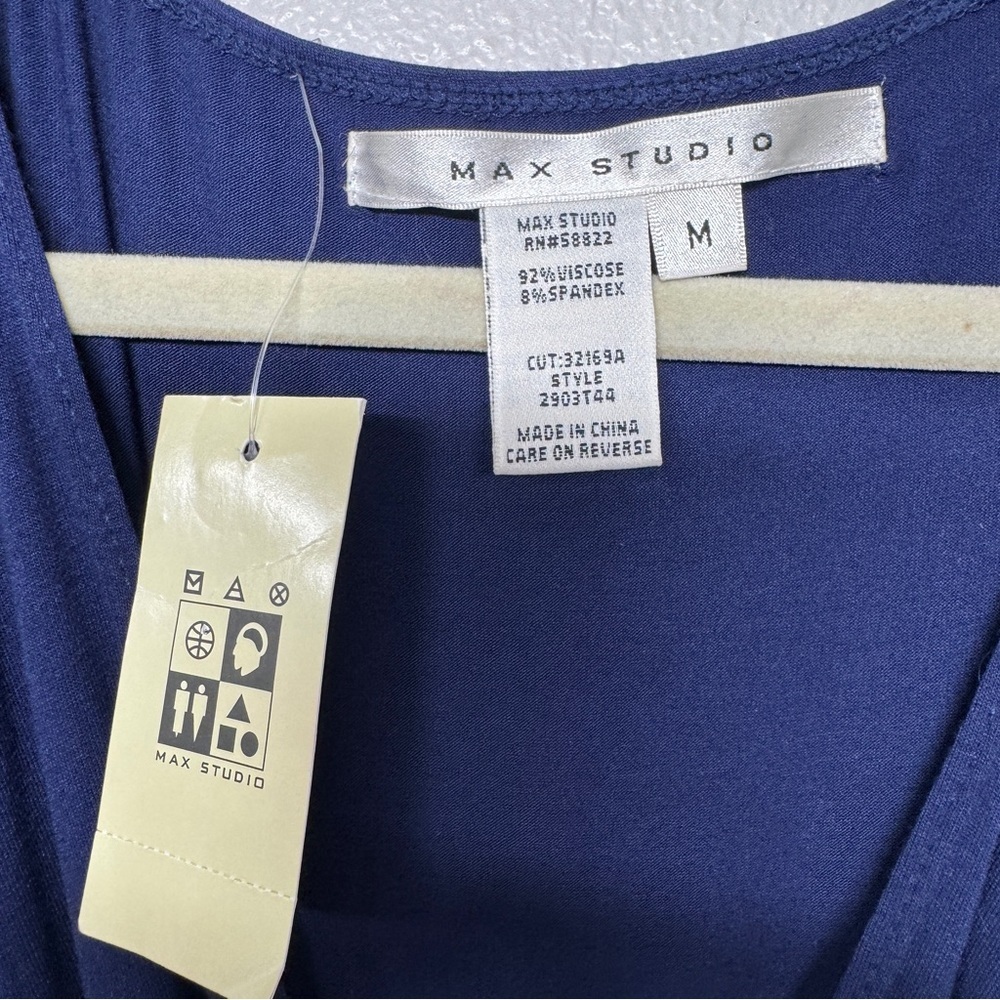NWT Max Studio Navy Smocked-Waist Jumpsuit with V-Neck - Picture 3 of 5